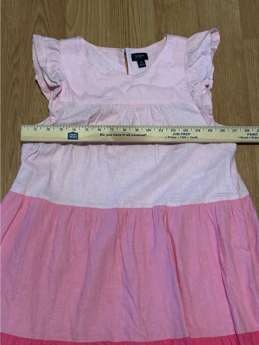 J. Crew Pink Ombré Tiered Ruffle Sleeve Linen Blend Dress Mini Size 6 Pink